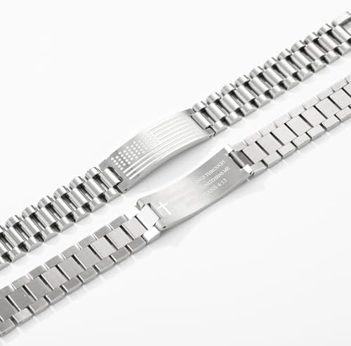P. BLAKE American Flag Bible Verse Bracelet for Men, Stainless Steel Engraved Scripture Bracelet Christian Religious Christmas Birthday Jewelry Gifts - Image 2