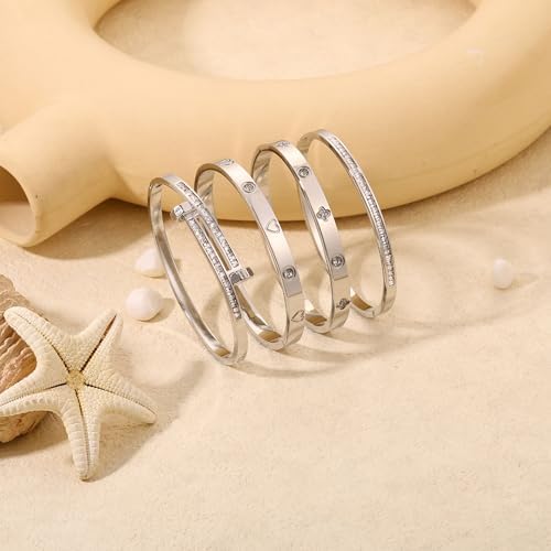 Camhanno Gold Bangle Bracelets for Women, 18K Gold Plated Stainless Steel Stackable Bangles, Non-Tarnish Trendy Jewelry, Ideal Gift for Birthday Anniversary - Image 6