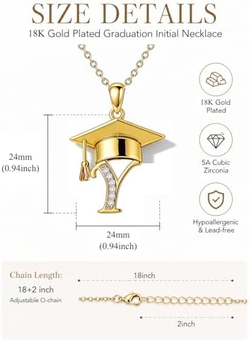 Graduation Gifts for Women, 18K Gold Graduation Initial Necklace A-Z, Inspiring Grad Pendant Necklace Present, College Seniors High School Graduations Jewelry Gifts - Image 6