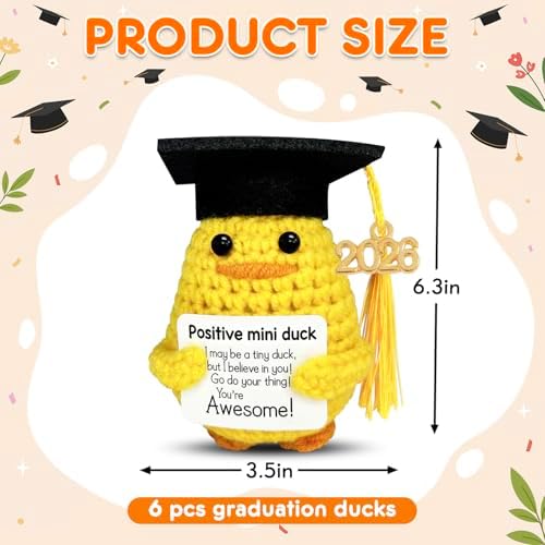 Graduation Gifts Set Class Of 2026，6 Pcs Positive Ducks With Grad Cap，Funny Gifts For High School College For Her Girls Him Boys，Handmade Inspiring Emotional Support Positive Crochet Animals (Duck) - Image 2