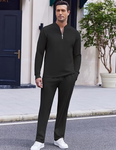 COOFANDY Men's 2 Piece Tracksuit Set Polo Athletic Sweatsuit Quarter Zip Jogging Long Sleeve Casual Sports Outfits - Image 3