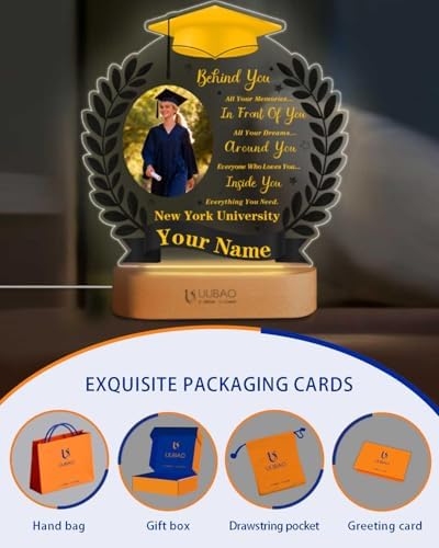 Personalized Graduation Gifts Custom Photo Name Night Light Gold and Black LED Table Lamp for 2026 University High School Senior Keepsake(Wheat) - Image 4