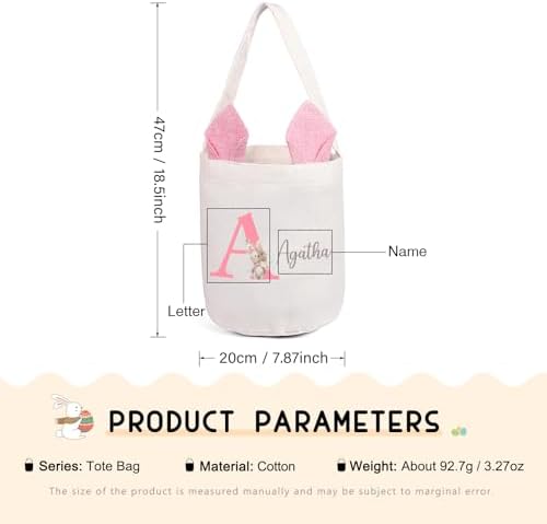 Personalized Bunny Ears Bucket Bag with Custom Name Photo-Easter Bag with Handle-Soft Egg Basket for Kids -Customized Easter Basket-Great for Carrying Gift Easter Eggs (Pink) - Image 2