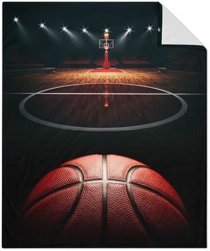 Mercuryelf Basketball Throw Blanket - Soft, Fuzzy & Warm - 50x60 Inches Flannel Blankets for Living Room, Sofa - Black Sports Throws Gift for Teens by Mercuryelf