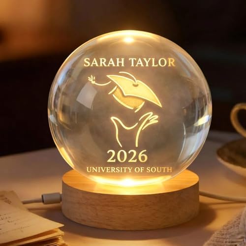 Daty Personalized 3D Graduation Crystal Ball LED Night Light Class of 2026, Laser Engraved Crystal Sphere Keepsake Gift for High School Graduate2 by Daty