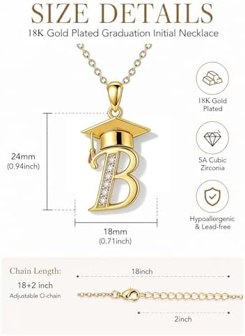 Graduation Gifts for Women, 18K Gold Graduation Initial Necklace A-Z, Inspiring Grad Pendant Necklace Present, College Seniors High School Graduations Jewelry Gifts - Image 2