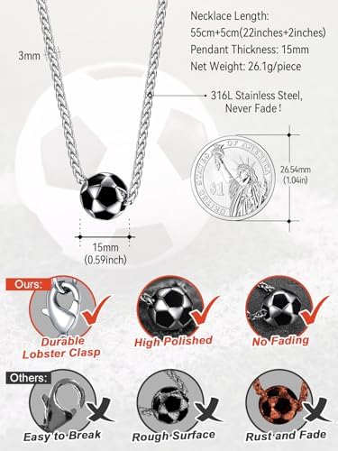 FaithHeart Sports Necklace for Men Women, Stainless Steel Gold Plated 3D Football/Soccer/Basketball/Volleyball Pendant Jewelry with Delicate Gift Packaging - Image 6