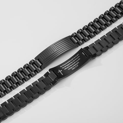 P. BLAKE American Flag Bible Verse Bracelet for Men, Stainless Steel Engraved Scripture Bracelet Christian Religious Christmas Birthday Jewelry Gifts - Image 5