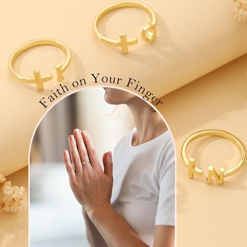 Btysun Graduation Gifts Class of 2026 Gift Initial Ring Gold Rings for Women Christian Gifts for Women Letter A-Z Teens Cross Initial Ring for Daughter Mom Granddaughter Her - Image 6