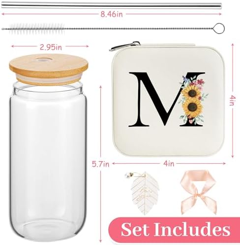 AYGXU teen girl gifts trendy stuff,Jewelry Box Organizer,Travel Initial Jewelry Box for Girls,16oz glass cups with bamboo lids,aesthetic glass cup,Travel Essentials,Initial M white - Image 2