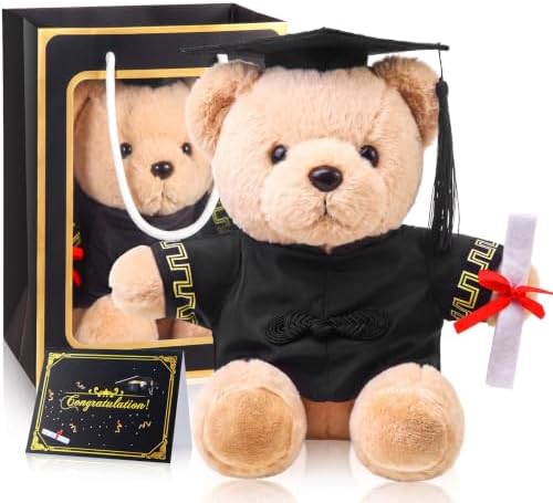 Bear with Graduation Cap Toys Class of 2026 Plush Stuffed Teddy Bear Animal Dog Cap and Gown with Greeting Card and Bag for Graduation Day Gift(Black) by ZJoey