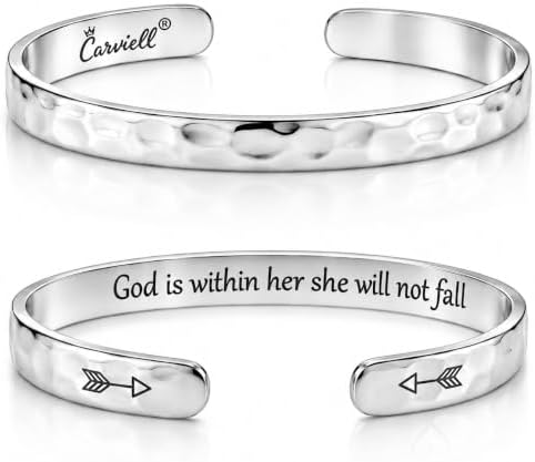 Carviell Bracelets for Women – 100+ Meaningful Engraved Messages – Solid 316L Surgical Stainless Steel Cuff Bracelet – Gift Ready by Carviell