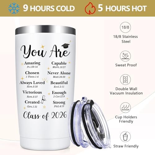 Lifecapido Graduation Gifts, Religious Christian Graduation 20oz Insulated Tumbler with Keychain and Makeup Bag, High School College Masters Degree PhD Graduation Gifts for Graduates, White - Image 6