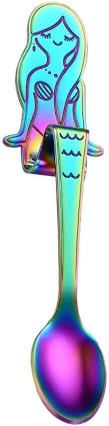 Stainless Steel Mermaid Shape Coffee Spoons Scoop, Mixing Stiring Scoop Hanging Spoon Sugar Moka Ice Cream Tea Spoon Tools(multicolor)