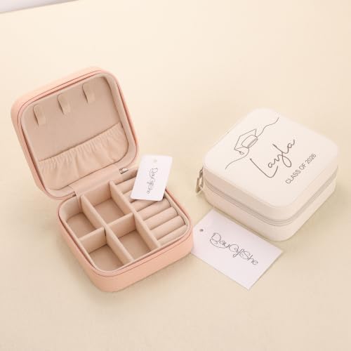 DayOfShe Graduation Gift for Her Personalized Name Jewelry Box as Class of 2026 Gifts for Girls,Custom Travel Jewelry Case for High School College Graduation Gift for Women - Image 3