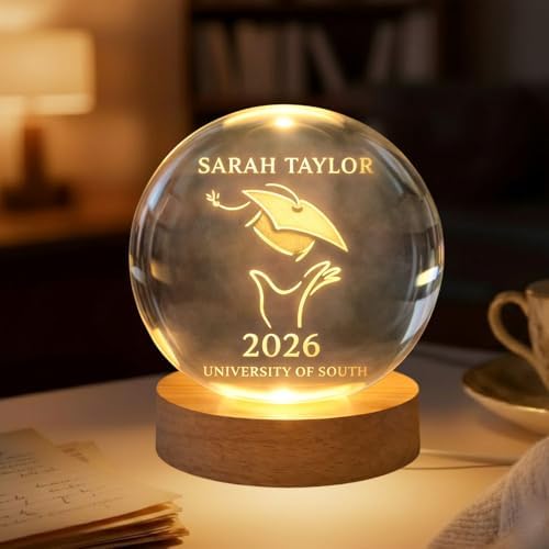 Daty Personalized 3D Graduation Crystal Ball LED Night Light Class of 2026, Laser Engraved Crystal Sphere Keepsake Gift for High School Graduate2 - Image 2