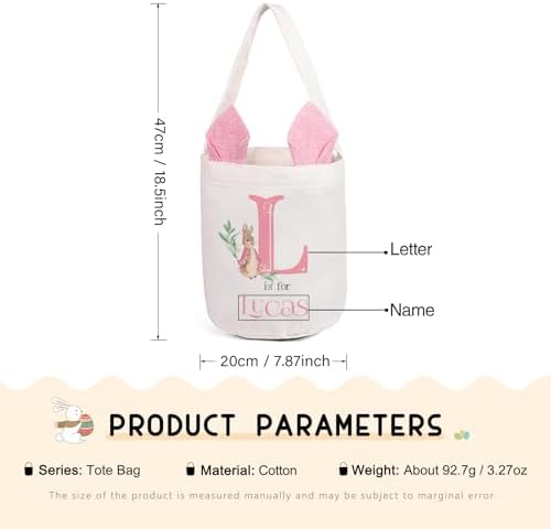 Personalized Bunny Ears Bucket Bag with Custom Name Photo-Easter Bag with Handle-Soft Egg Basket -Customized Easter Basket-Great for Carrying Gift Easter Eggs (Styles 2) - Image 2