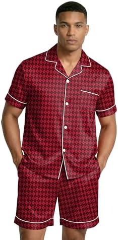 Ekouaer Mens Silk Satin Pajamas Set Short Sleeve Button Up Lounge Pjs Set - Image 2
