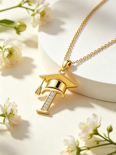 Graduation Gifts for Women, 18K Gold Graduation Initial Necklace A-Z, Inspiring Grad Pendant Necklace Present, College Seniors High School Graduations Jewelry Gifts - Image 3