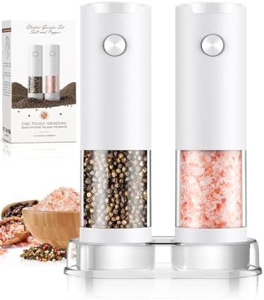 Electric Salt and Pepper Grinder Set Automatic Battery Pepper Mill Shakers Kitchen Gadgets Adjustable Coarseness Upgraded Larger Capacity with Led Birthday Gifts for Women by ioion