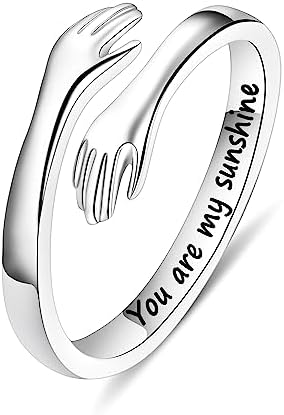 Yesteel S925 Sterling Silver Hug Ring for Women Teen Girls, Adjustable Ring Jewelry Mothers Day Birthday Gifts for Daughters Mom Sister Wife Friends Grandma by YESTEELJEWELRY