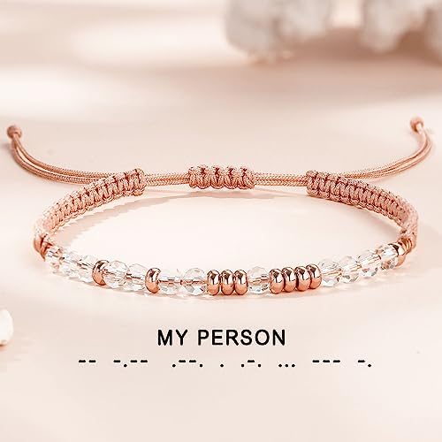 Morse Code Bracelets for Women Mothers Day Gifts 2026 Graduation Gifts Mom Birthday Gift Pink Braided Bracelets Teen Trendy Stuff Inspirational Best Friend Birthday Gifts for Daughter Girlfriend Christmas Stocking Stuffers Jewelry - Image 3