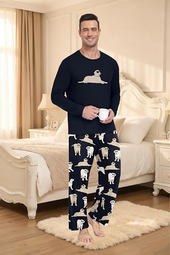 PrinStory Men's Pajama Sets Loungewear Sleepwear Pjs Lightweight Long Sleeve Shirts & Bottoms Soft Comfy Sleep Sets S-2XL - Image 5