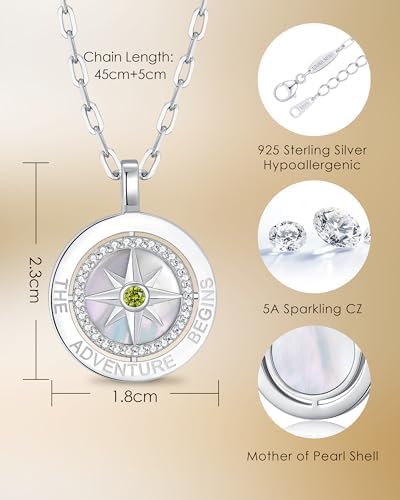 Compass Birthstone Pendant Necklace for Women, S925 Sterling Silver Jewelry - Image 4