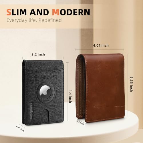 RUNBOX AirTag-Wallet-Mens-Slim-RFID Blocking Wallets Leather with Bill Compartment Air Tag Bifold Card Holder Wallet Gifts for Men Dad - Image 4