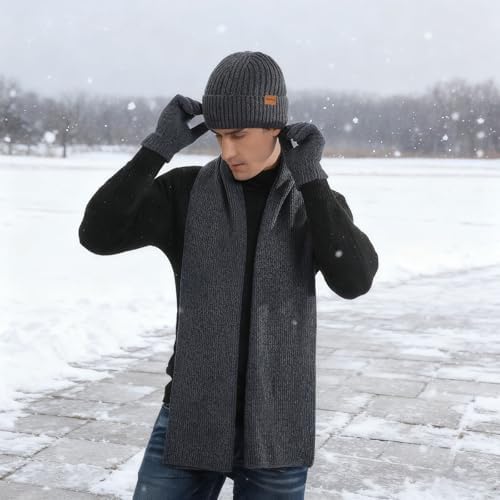 floconssy Men's Winter Hat Scarf Gloves Set of 3, Knit Thermal Combo Gifts - Image 5