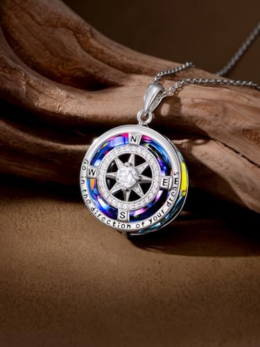 TOUPOP Graduation Gift for Her 925 Sterling Silver Compass Necklace Inspirational Jewelry for Daughter Niece Girlfriend Sister College High School Student Birthday Christmas Travel Present - Image 3