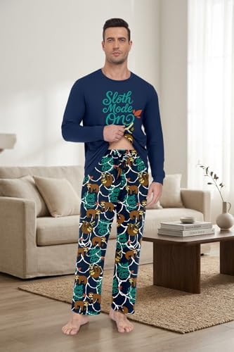 PrinStory Men's Pajama Sets Loungewear Sleepwear Pjs Lightweight Long Sleeve Shirts & Bottoms Soft Comfy Sleep Sets S-2XL - Image 4