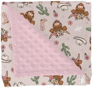 Highland Cows Cactus Baby Blankets for Girl Boy Pink Western Cowgirl Boots Hats Yak Floral Soft Mink Dotted Backing Double Layer Swaddle Blanket for Toddler Nursery Crib Wild West Bed Blanket 30x40 by GrowhappyGrowhealthy