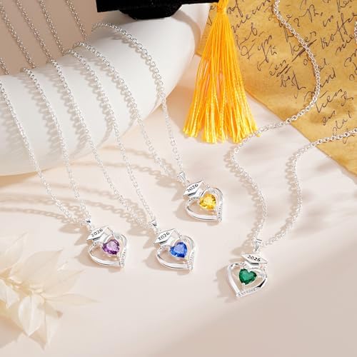AIGOUWU 2026 Graduation Gifts - 925 Sterling Silver Heart Birthstone Necklace High School College Graduation Jewelry for Her 2026 - Image 4