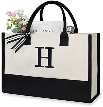 TOPDesign Personalized Initial Canvas Beach Bag, Monogrammed Gift Tote Bag for Women by TOPDesign