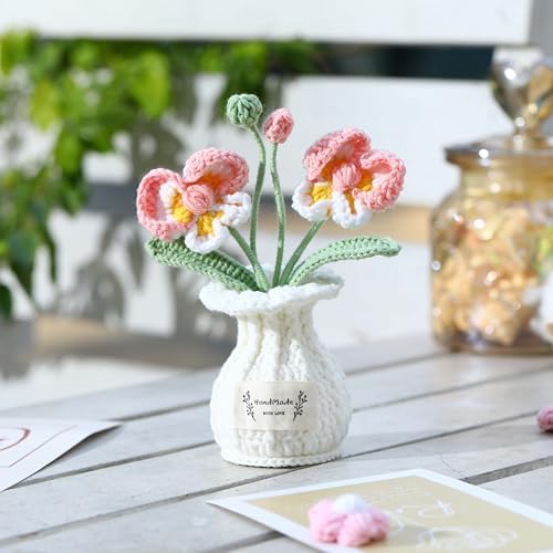 Orchid Crochet Flower Pot Blush Pink Handmade Knitted Phalaenopsis Desk Decor for Home Office - Image 2
