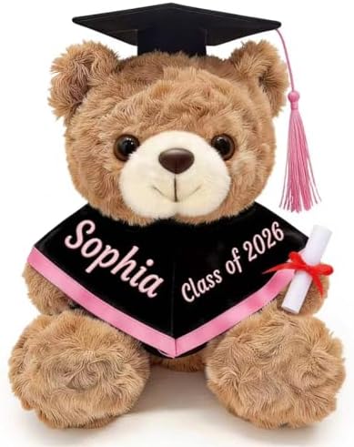 10 Inch Personalized Embroidered Graduation Teddy Bear, Custom Name Class of 2026 Stuffed Animal with Cap Gown & Diploma, Graduation Gifts for College High School Kindergarten, Gifts for Him & Her by SCZQOVR