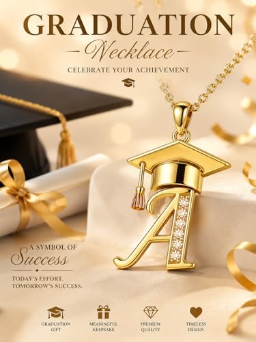 Graduation Gifts for Women, 18K Gold Graduation Initial Necklace A-Z, Inspiring Grad Pendant Necklace Present, College Seniors High School Graduations Jewelry Gifts - Image 6