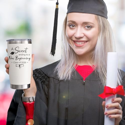 Lifecapido 2026 Graduation Gifts, A Sweet Ending to a New Beginning Class of 2026 20 oz Tumbler with Bookmark, High School College Masters Degree PhD Graduation Gifts for Graduates, Creamy - Image 3