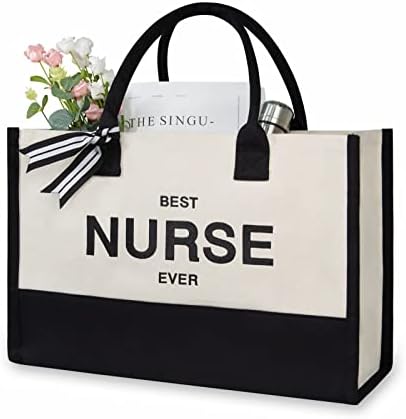 TOPDesign Personalized Initial Canvas Beach Bag, Monogrammed Gift Tote Bag for Women by TOPDesign