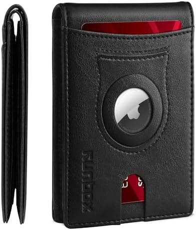 RUNBOX AirTag-Wallet-Mens-Slim-RFID Blocking Wallets Leather with Bill Compartment Air Tag Bifold Card Holder Wallet Gifts for Men Dad by RUNBOX