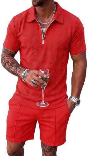 Men's Summer Outfits 2-Piece Polo Short Sets Shirt Sweatsuit by Kgamfar