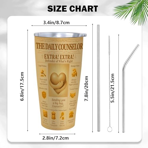 Lawyer Gift Counselor Tumbler 20oz – Vintage Newspaper Style Insulated Stainless Steel Travel Mug – Attorney Appreciation, Bar Exam & Law School Graduation Gift for Women and Men - Image 4