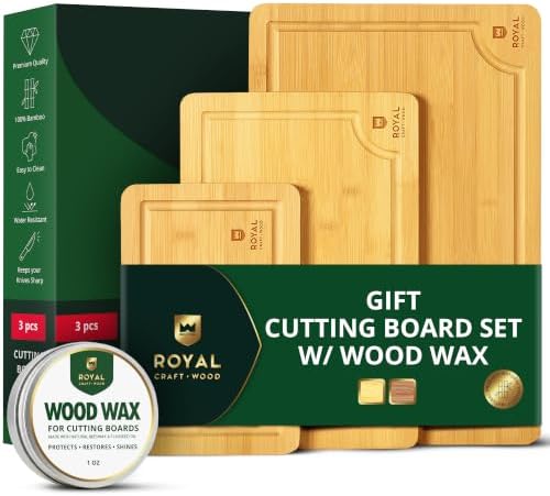 ROYAL CRAFT WOOD Wooden Cutting Boards for Kitchen Meal Prep & Serving - Bamboo Wood Serving Board Set with Deep Juice Groove Side Handles - Charcuterie & Chopping Butcher Block for Meat by ROYALCRAFTWOOD