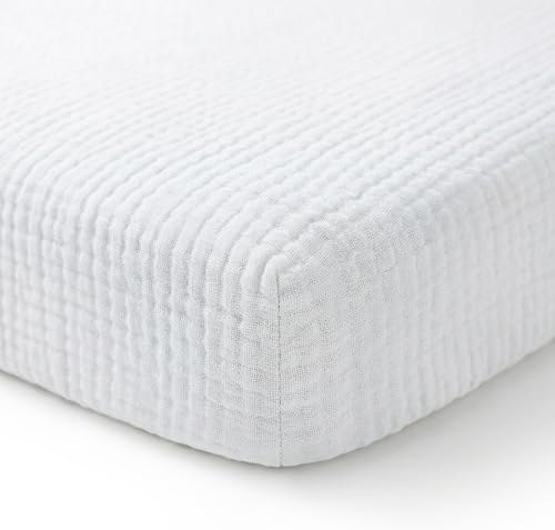 Muslin Pack and Play Sheet, 100% Cotton Playard Sheet (39"x27"), Breathable & Soft Mattress Pad Cover, Boho White for Boys Girls(1 Pack) by ProGoleem