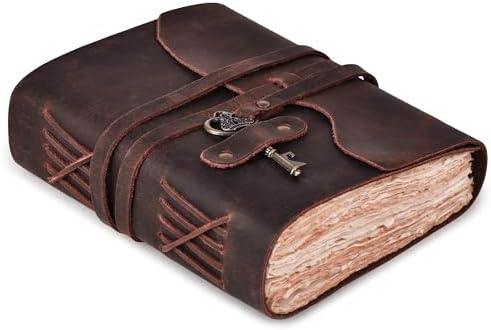 LEATHER VILLAGE Leather Journal Blank Pages Key Lock, Rustic Brown 10x7. by LeatherVillage
