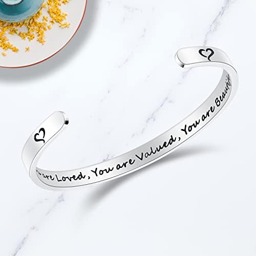 TONY & SANDY Inspirational Bracelets for Women Teen Girls Personalized Gifts for Daughter Granddaughter Mom Sister Friends Stainless Steel Engraved Cuff Birthday Easter Christmas - Image 2