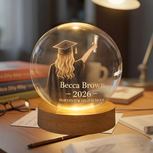 Daty Personalized Graduation Crystal Ball LED Night Light Class of 2026, Female 3D Laser Engraved Sphere Gift for High School or College Graduate - Image 2