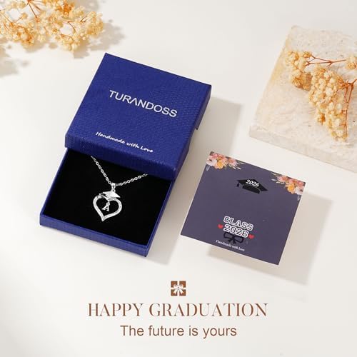Turandoss Graduation Gifts for Women Her - Dainty 14K White Gold Plated Initial A-Z Heart Graduation Cap Necklaces Class of 2026 Jewelry High School College Gifts for Women Girls - Image 7