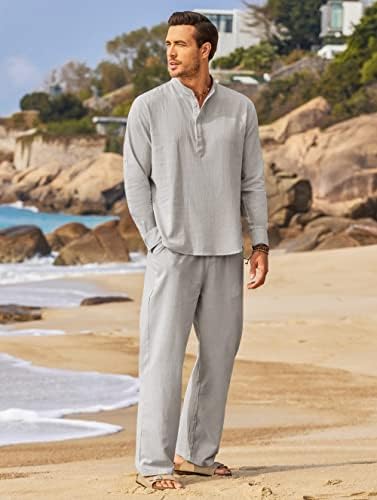 COOFANDY Men’s 2 Piece Cotton Linen Set Casual Beach Outfits Long Sleeve - Image 6